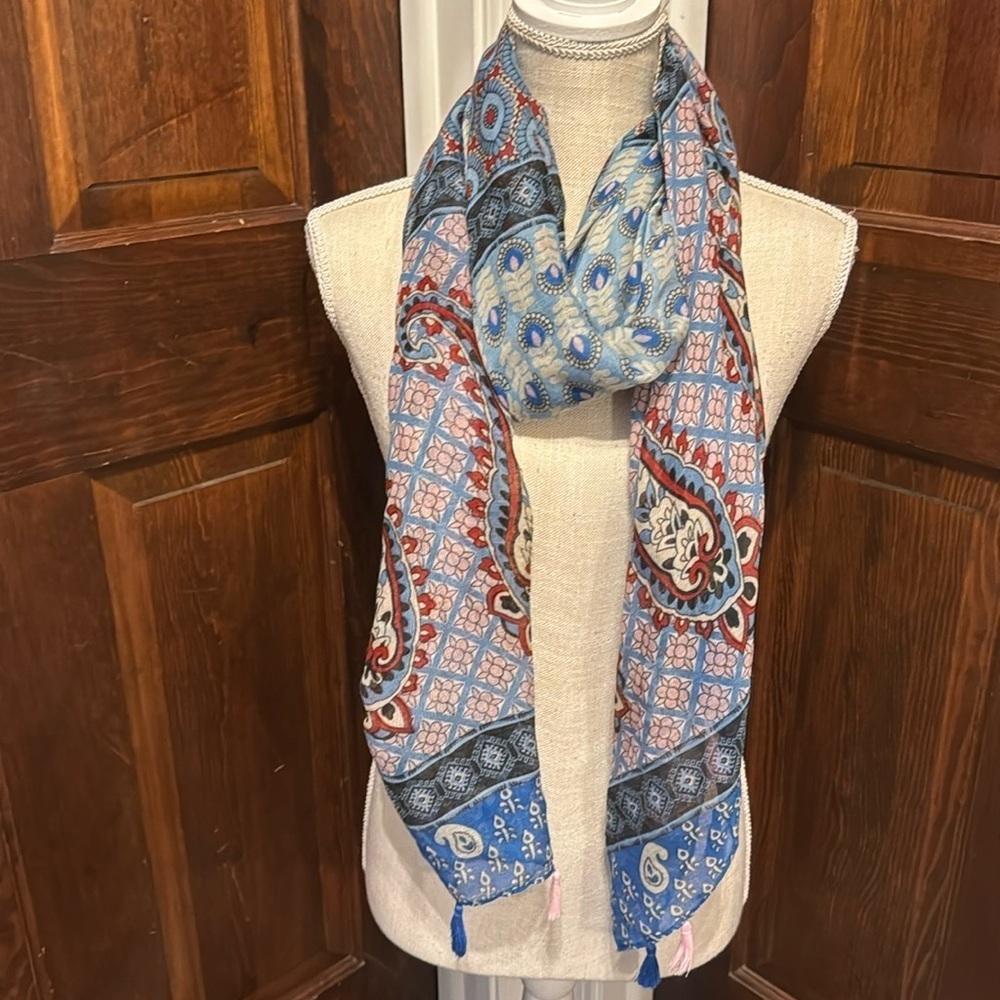 Lulla Mixed Pattern Wrap Scarf With Tassels